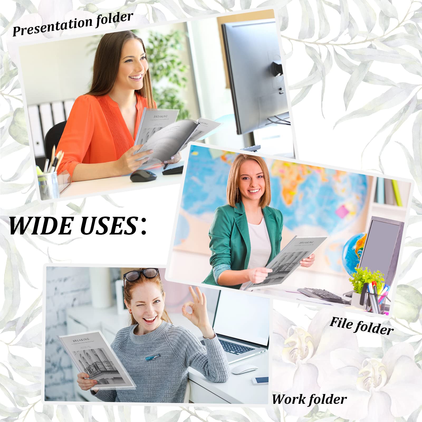 Lot de 100 pochettes transparentes en plastique avec barre coulissante blanche pour documents de format A4, 30,5 x 21,6 cm
