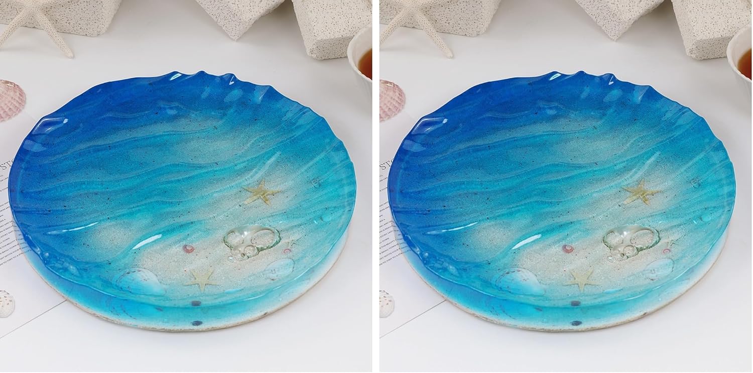 10" Water Ripple Surface Design Round Tray Plate Epoxy Mold Resin Casting Large Plate Silicone Mold, Style A (Pack of 2)