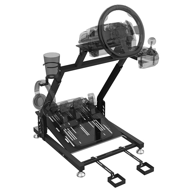 Racing Wheel Stand Adjustable Steering Wheel Stand Foldable Racing Stand with Cup Headphone Holder Compatible with Logitech G920