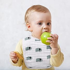 Snap Muslin Bibs for Boys & Girls, 3-Pack Baby Bibs for Infants, Newborns and Toddlers, 100% Cotton Muslin Absorbent & Soft Layers, Adjustable Snaps,Animal Party