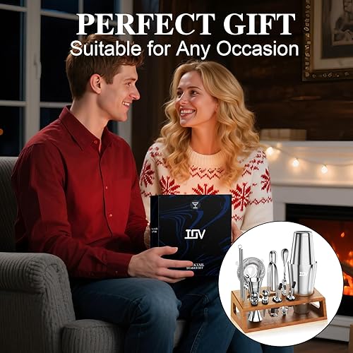 Miniatura 7 de IOV Mixology - Juego de bar de barman con soporte, juego de coctelera de 17 piezas, juego de mezclador de bebidas Boston Shaker de 28 onzas con