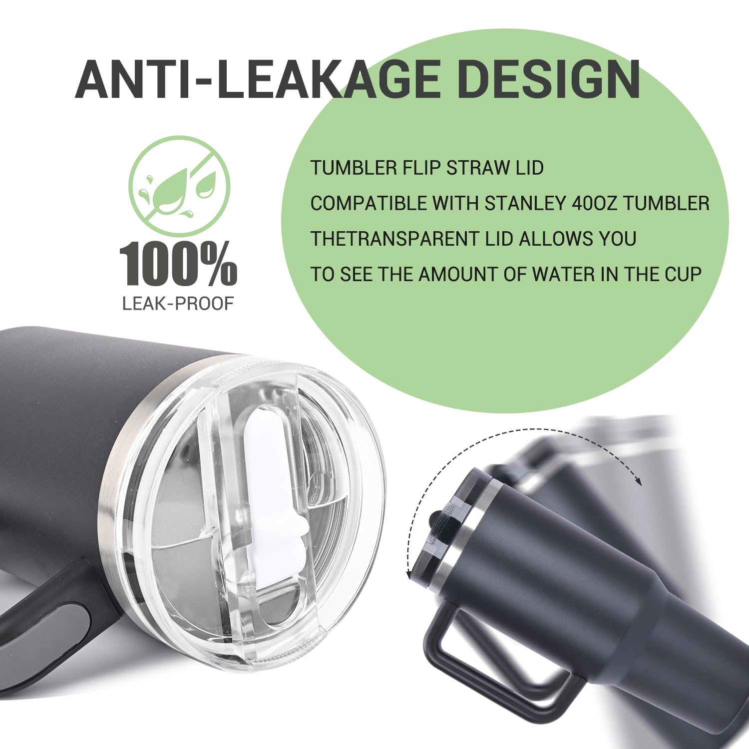 2PCS Lid for Stanley Protour, 40oz Tumbler Detachable Flip Straw Lid for Stanley Cup, Compatible with Stanley (Black * Light purple)