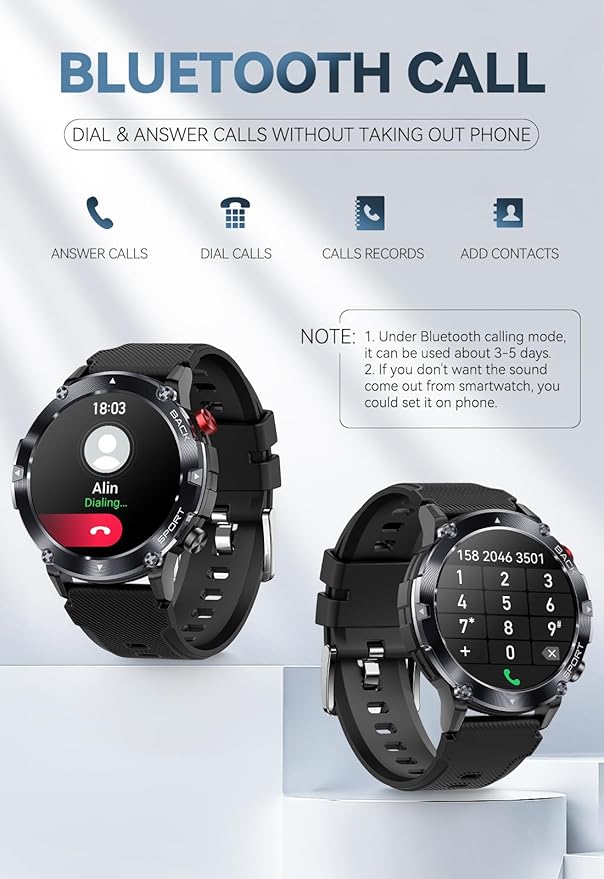 Smart Watch for Men Military Smart Watches(Answer/Dial Calls) 1.32’’ HD Touch Screen Rugged Smartwatch Fitness Watch with Heart Rate Monitor for iOS Android Phones IP67 Waterproof