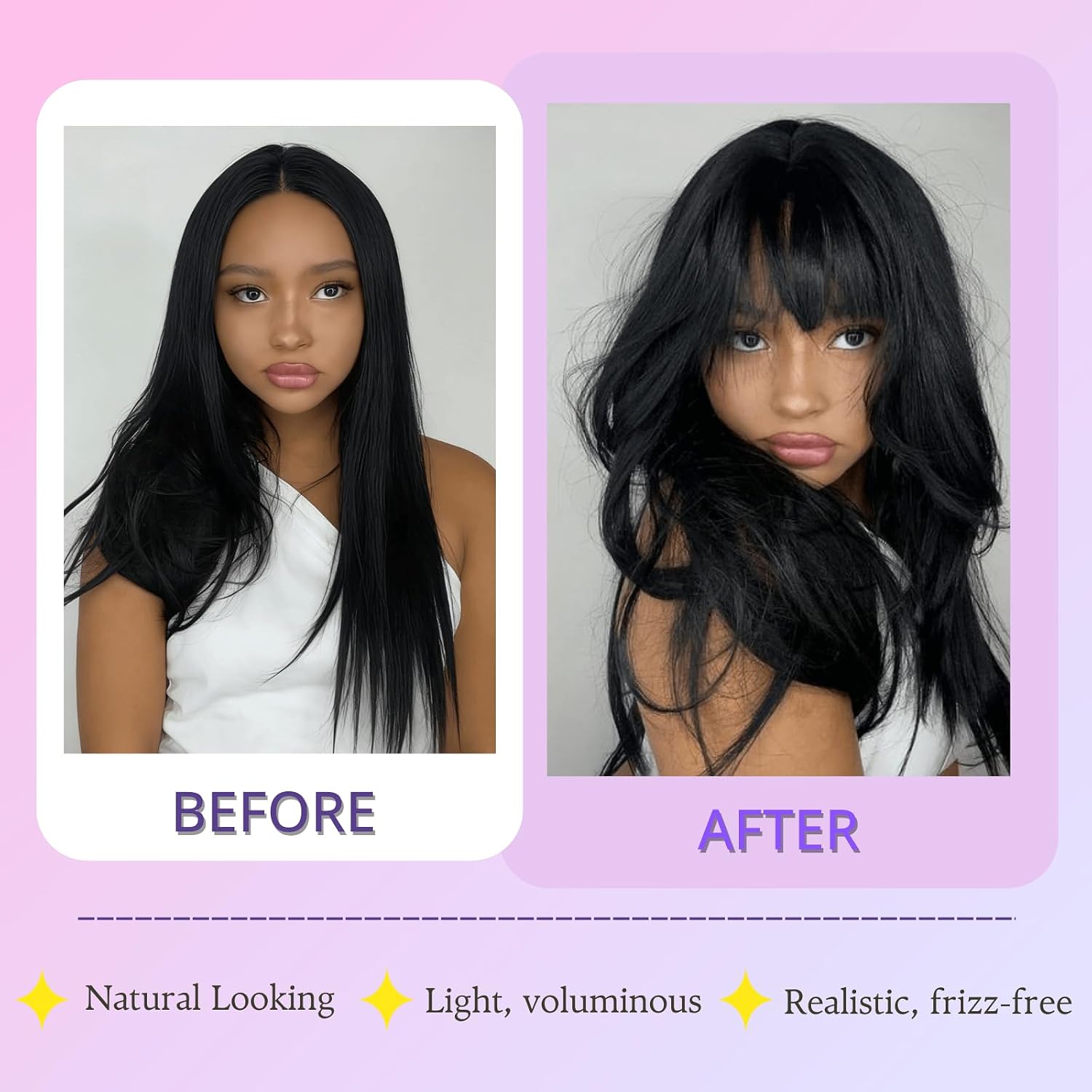 VAVANGA Short Kinky Straight Curtain Bangs with Temples | French Bangs Hair Clip in Natural Black Thick Synthetic Fringe with 3 Clips | Yaki Straight Bangs Hairpiece for Black Women