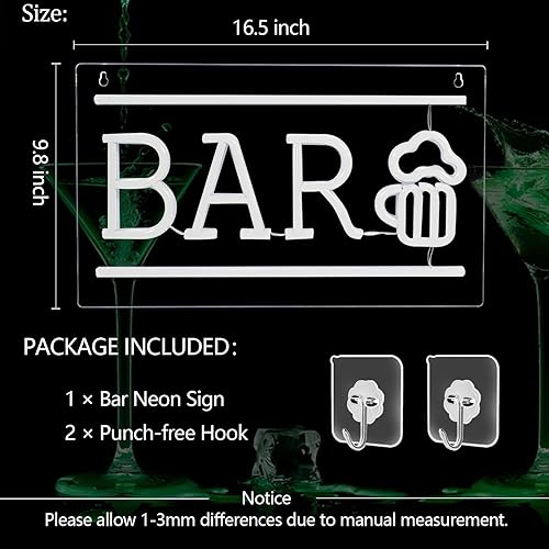 Miniatura 3 de Letrero de neón de bar, luz LED de neón de cerveza para decoración de pared, letreros de barra de neón alimentados por USB, luces de neón de barra