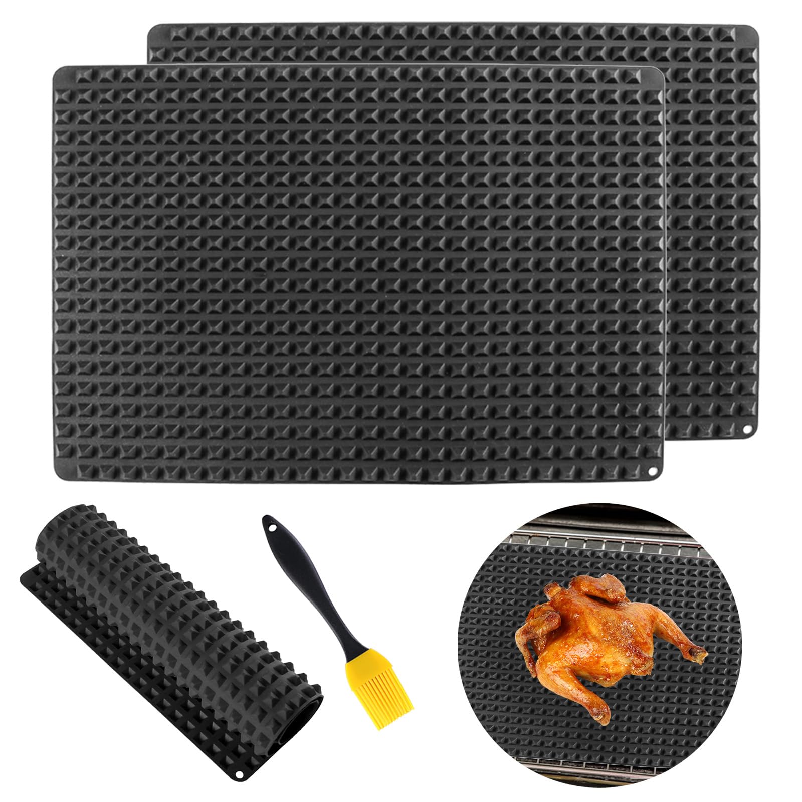 Tapis de cuisson en silicone noir avec pinceau pour four et barbecue
