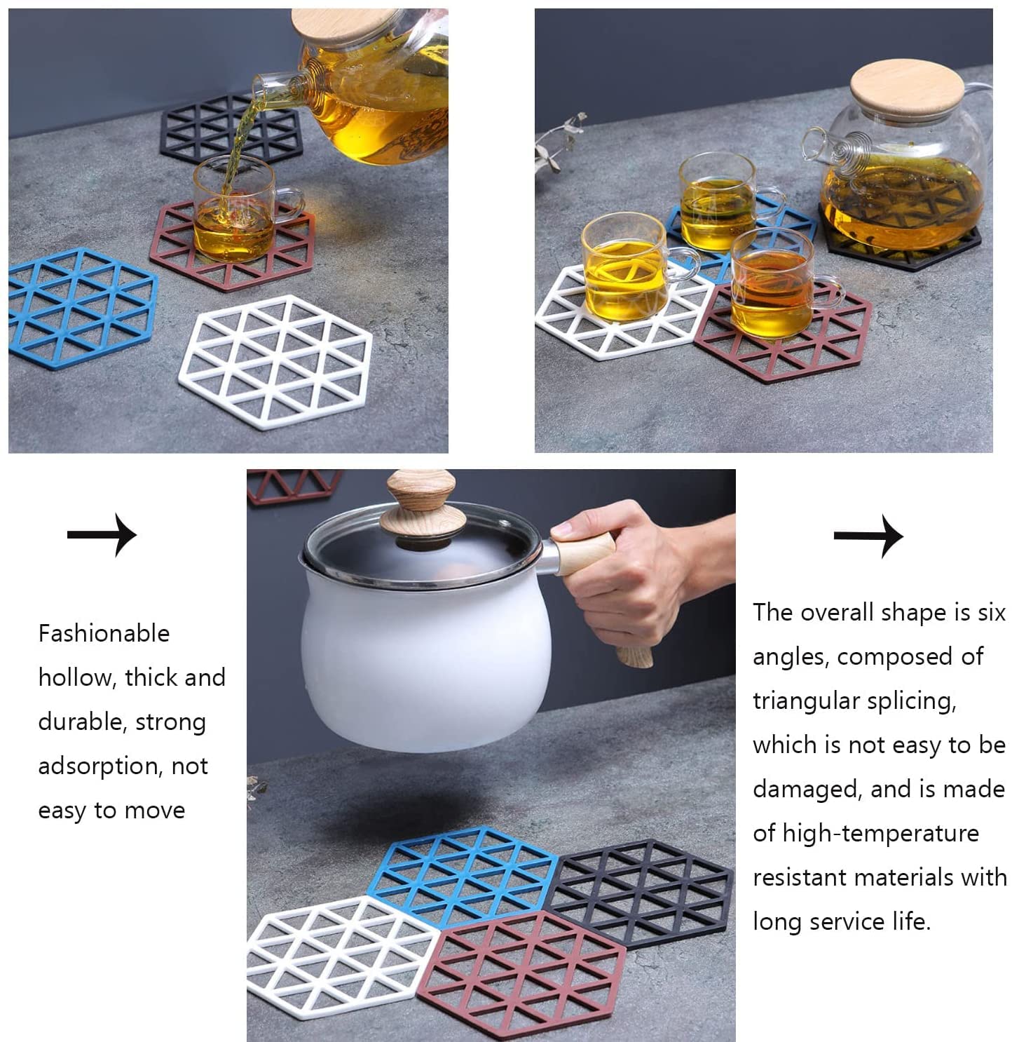 store Naidev Silicone Hexagon Heat Resistant Multifunction Trivets Hot Plate Holder Tool for Bowl Mats, Dish Mats, Placemats, Drink Coasters, Hot Pots and Pans - 4 Pieces 2