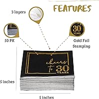 Vista 2 de Servilletas de cóctel para celebrar años - paquete de 50 - servilletas de cumpleaños desechables de 3 capas de 5x5 pulgadas, servilletas de papel