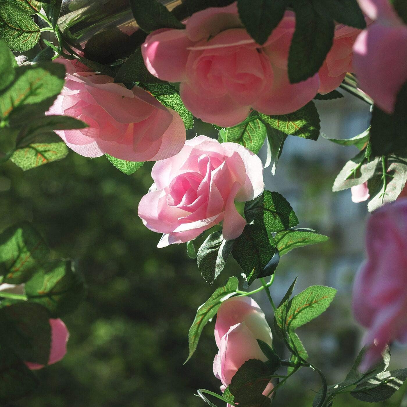 SWSTINLING 2 Pack (16FT) Artificial Rose Vine Flowers Plants Pink Fake Flower Vine for Valentine's Mother's Day Wedding Home Party Garden Craft Art Decor Pink thumbnail