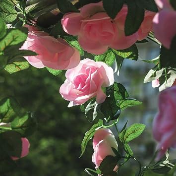 2 Pack Artificial Pink Rose Garland Vine - Total 16FT Silk Fake Blush Pink Rose Flower Hanging Vine for Wedding Arch Home Wall Decor Valentine's Day Mother's Day Baby Shower Party