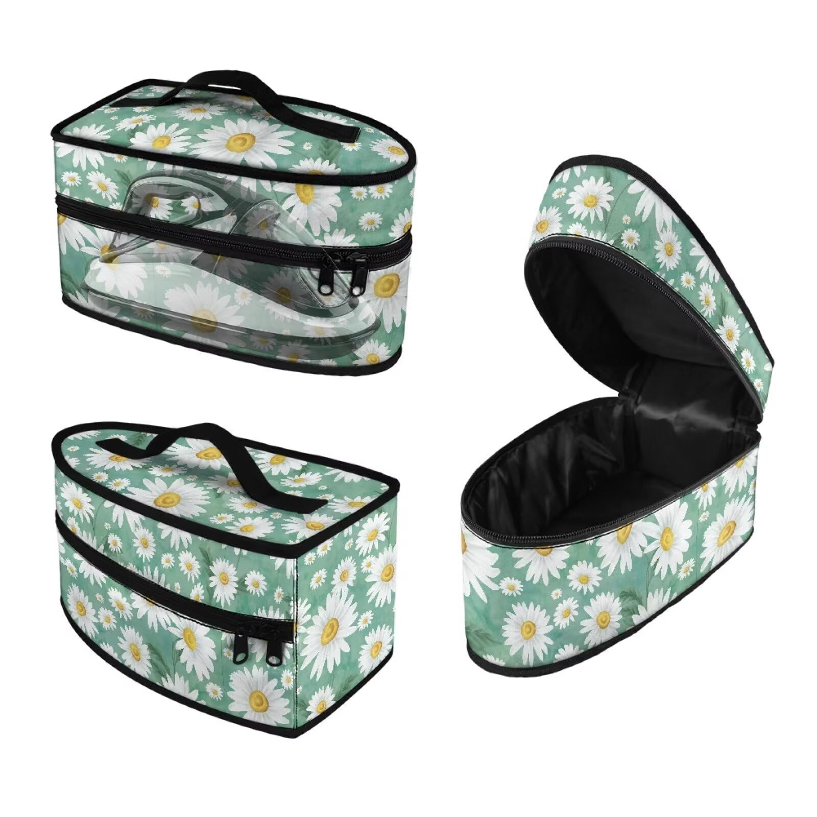 COEQINE - Bolsa organizadora para plancha de vapor con diseño de margaritas verdes, portátil, con asa, para guardar ropa, para mujeres y hombres