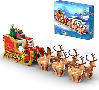Christmas Santa's Sleigh Building Kit, Santa Claus and Reindeer Building Sets with LED Light, Compatible for Lego Xmas Decoration Figures Building Bricks Gift Toys for Kids Boys Girls Adults (480 Pcs)