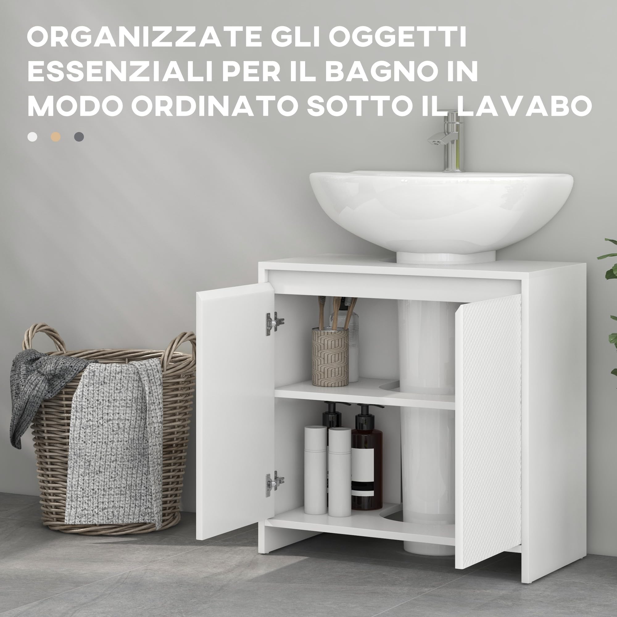 HOMCOM Mueble Bajo Lavabo con Estante Carga 40 kg 60x30x60 cm Blanco