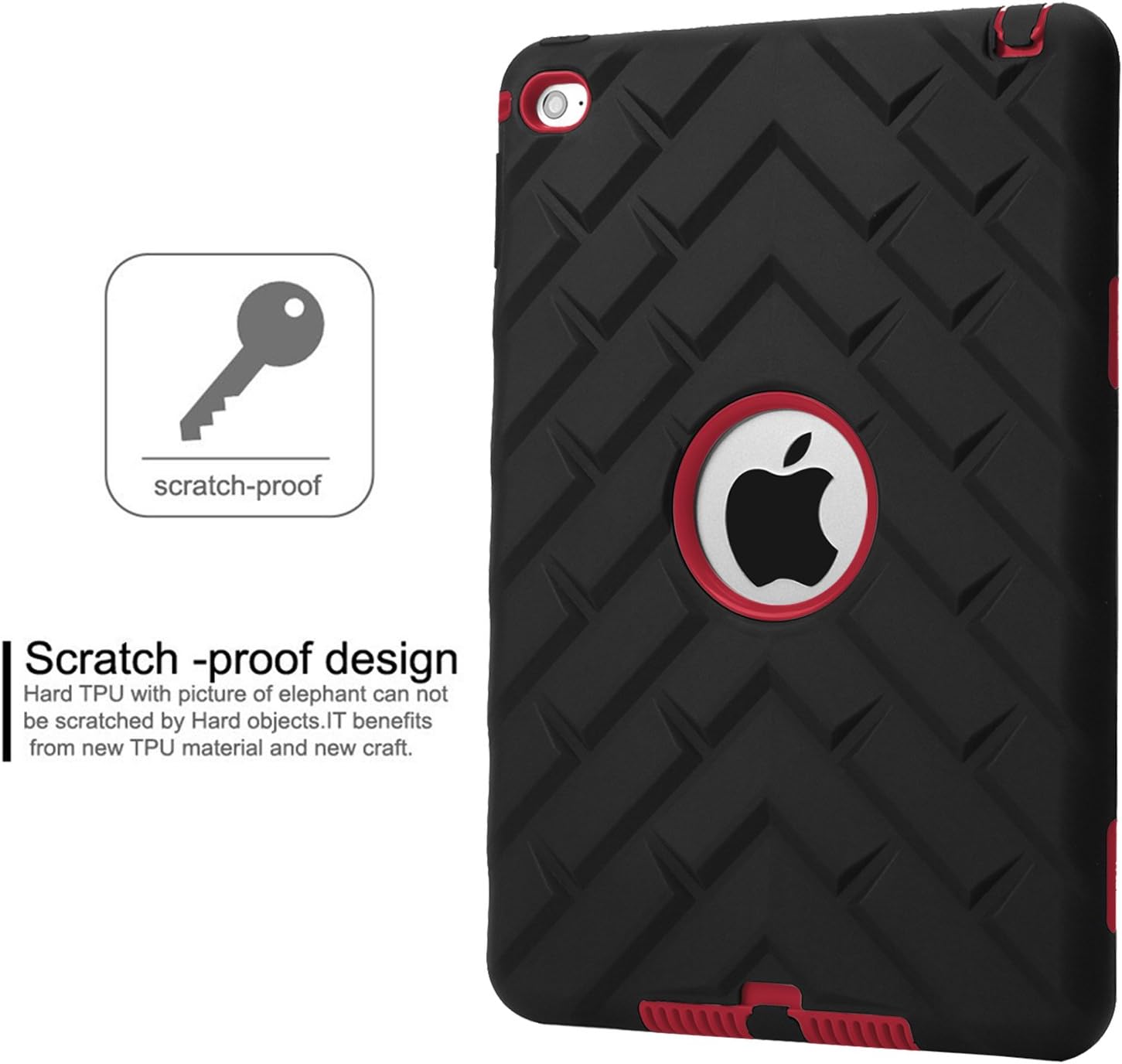 iPad Mini 4 Case, iPad A1538/A1550 Case, Hocase Rugged Shockproof Anti-Slip Hybrid Hard Shell+Silicone Rubber Bumper Protective Case for Apple iPad Mini 4th Generation 2015 - Black/Red