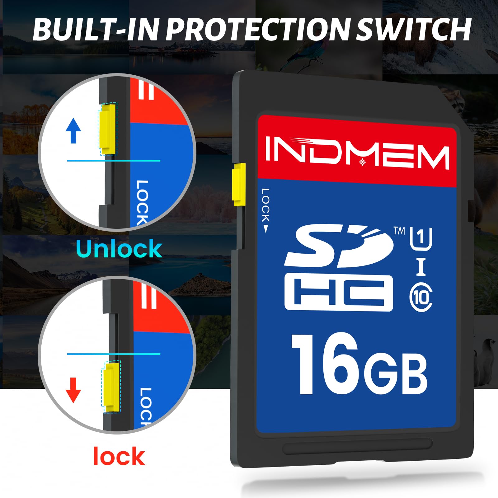 INDMEM - Scheda SD da 16 GB, confezione da 10 schede di memoria flash UHS-I classe 10 MLC, schede digitali sicure ad alta velocità per fotocamere, DSLR, Action Cam, archiviazione affidabile
