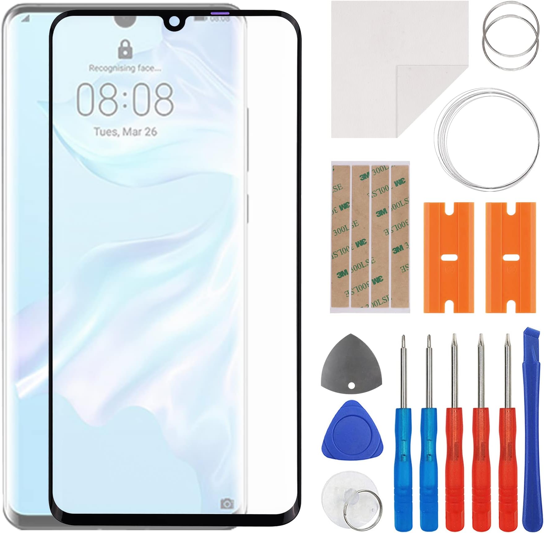 Front Screen Glass Outer Panel Lens Replacement +OCA Compatible with Huawei P30 Pro (No LCD Screen and Touch Digitizer) with Repair Kit