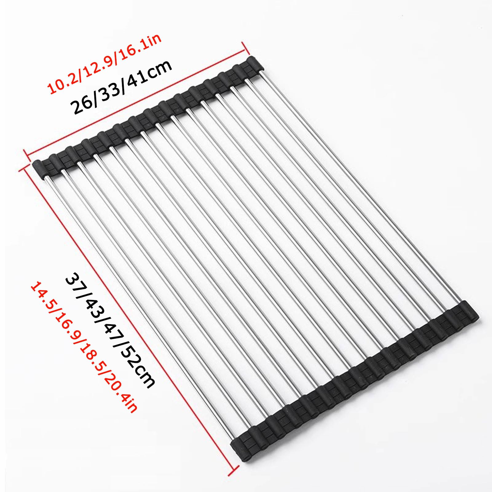 HUHJYUGE Griglia Scolapiatti Arrotolabile, Scolapiatti Pieghevole in Acciaio Inox 304, Supporto da Lavello per Piatti, Ciotole, Bacchette, per Lavello o Piano Cucina (A 52x41cm)