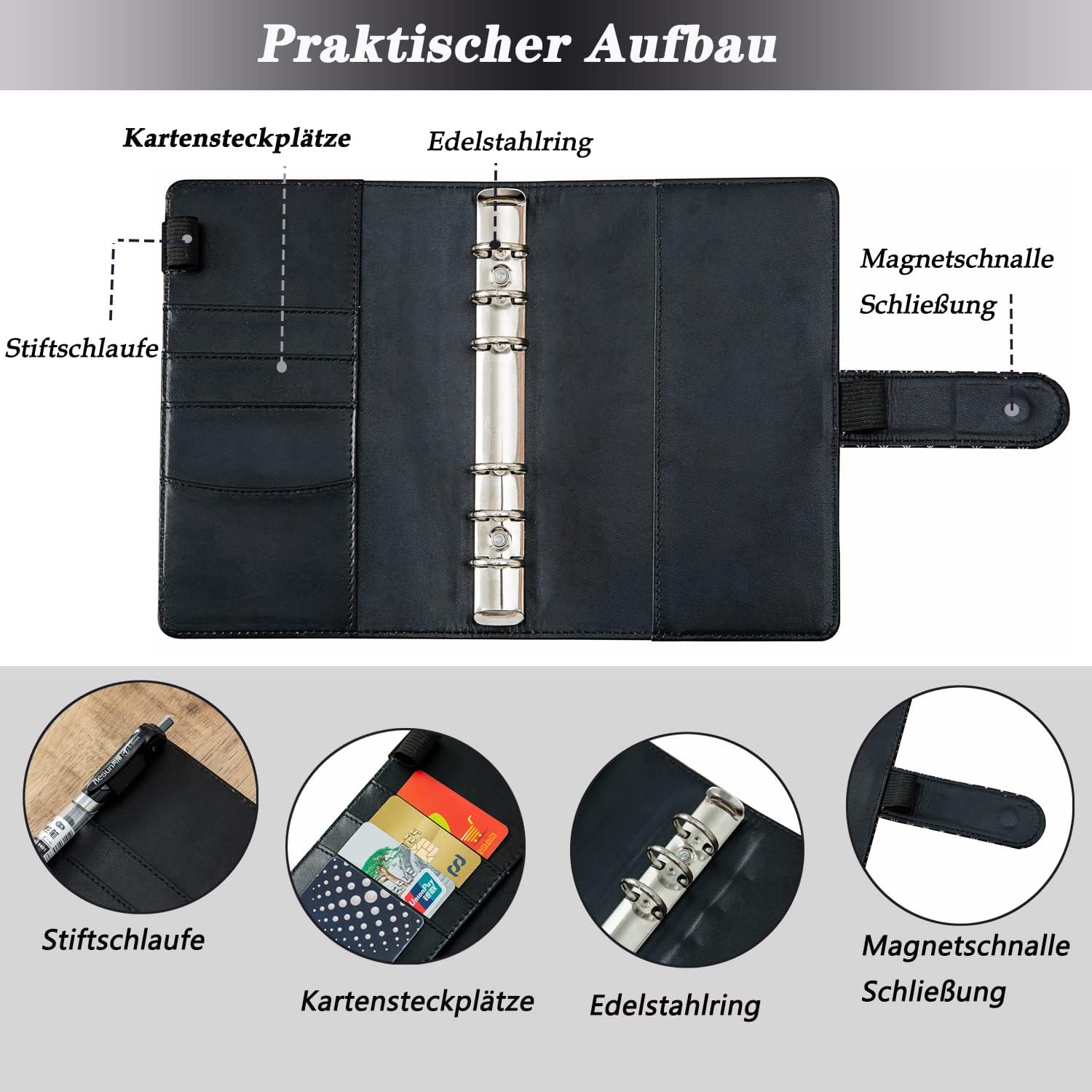 AWUJON A6 Budget Planner Set, 6-Ring Binder with Money Envelopes, Black Diamond Pattern - Image 4