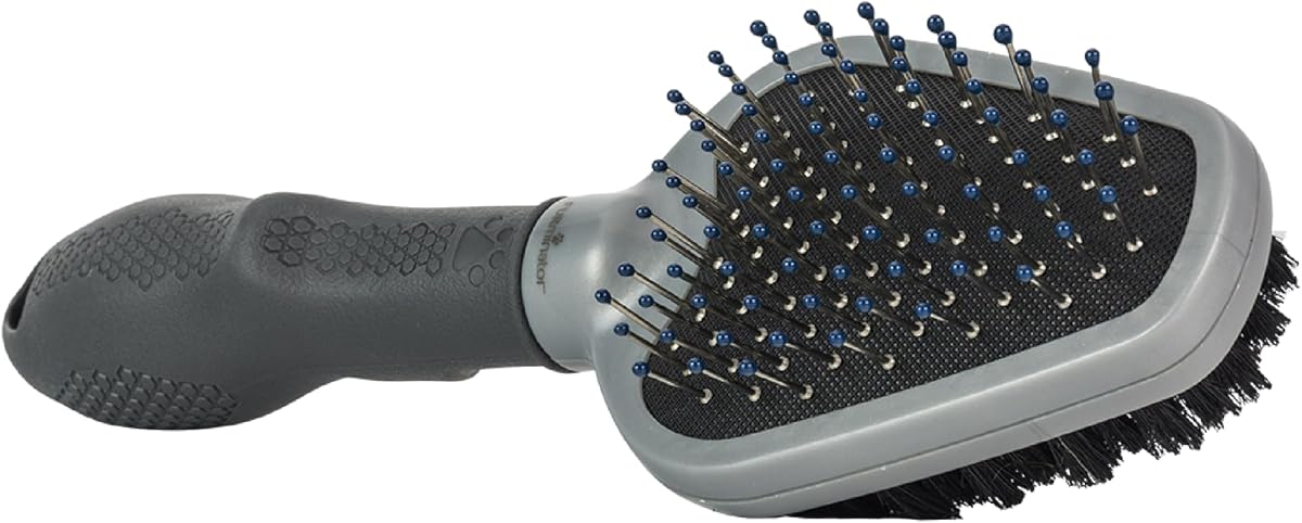 Cepillo de aseo doble para perros y gatos | Desenredo y masaje de cerdas metálicas, pelo de jabalí suave y brillante, mango ergonómico para mayor comodidad