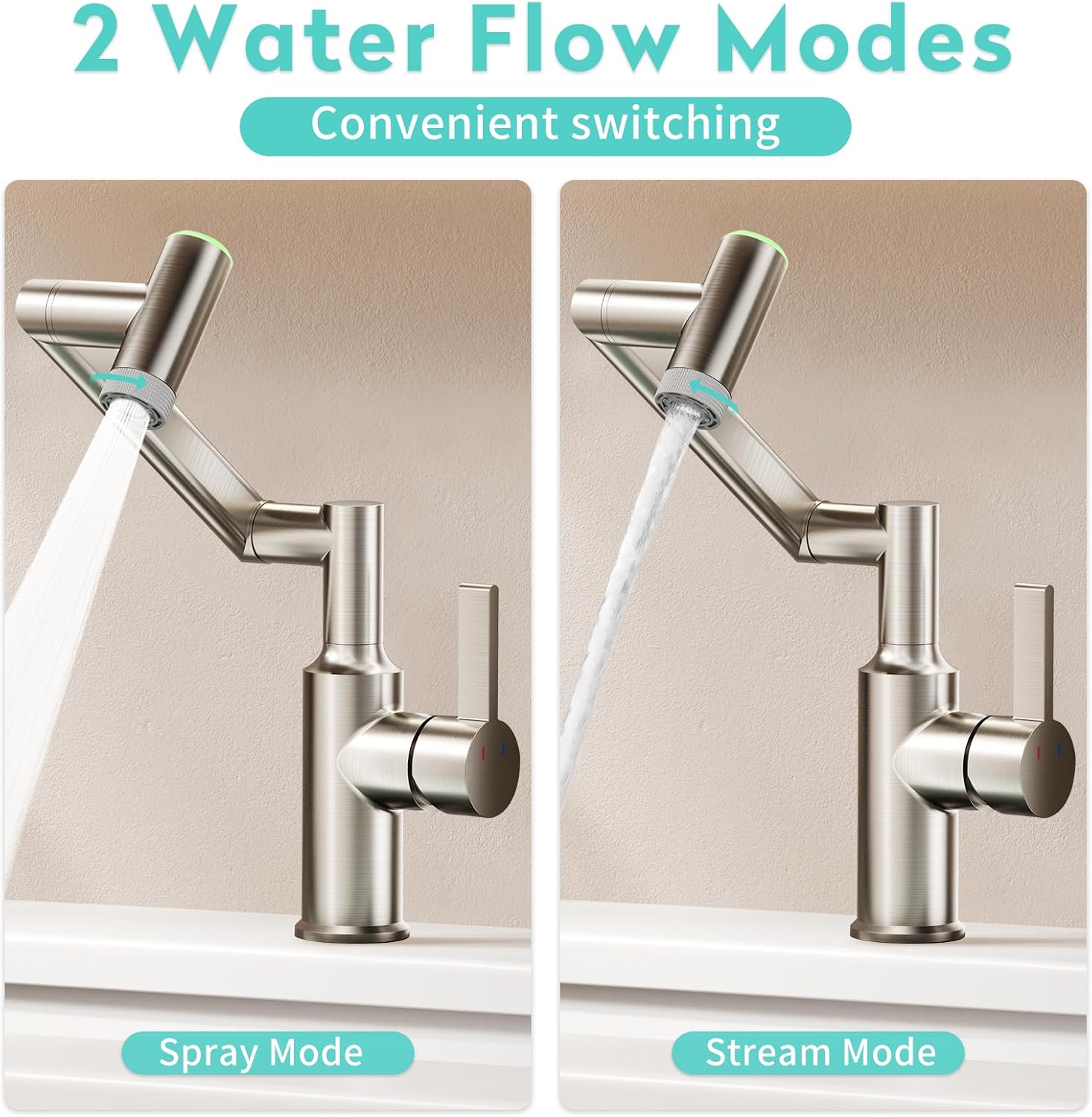 KAIYING 1080° Rotatable 1 Hole Bathroom Faucet with Temperature Display image 4