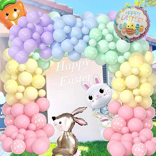 Miniatura 9 de Kit de arco de globos pastel, 144 globos pastel con globos de margaritas y arco iris, 260 globos largos, kit de arco de globos de Pascua de macarrón