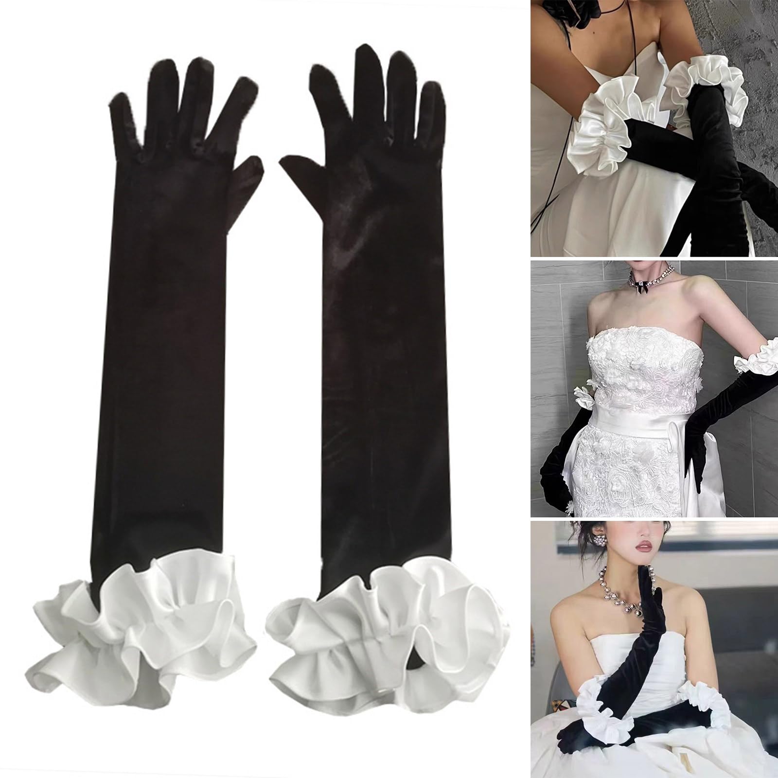 FUYISEN Evening Dress Ruffle Gloves For Women Lady Full Finger Ruffle Gloves Proms Gloves Women Gloves 1920s Women Gloves
