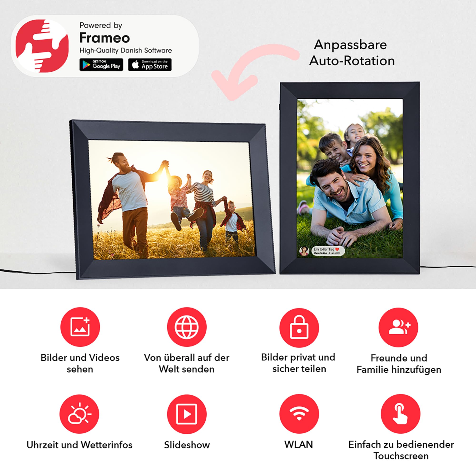 Rollei Smart Frame WiFi 103 czarna – 10,1 cala Touch – WiFi – ramka na zdjęcia z aplikacją Frameo do szybkiego i łatwego udostępniania zdjęć lub filmów | panel IPS, wiele funkcji, gniazdo microSD
