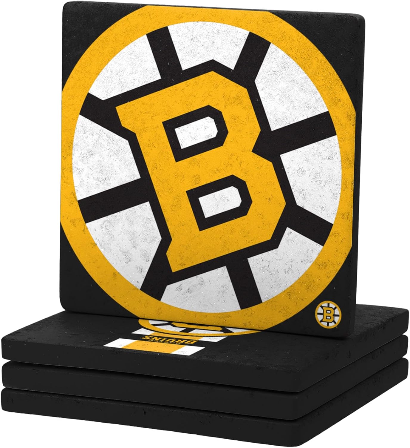 FOCO NHL Official 4-Pack Beverage Drink Ceramic Stone Coaster Set (Boston Bruins) - Image 2