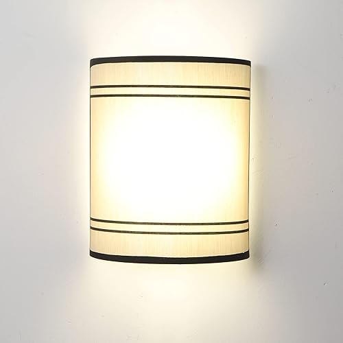 Miniatura 4 de Aplique de pared LED de 12 V, pantalla de tela beige, base de acero inoxidable, 4.69 pulgadas de largo x 4.3 pulgadas de ancho x 8.5 pulgadas de