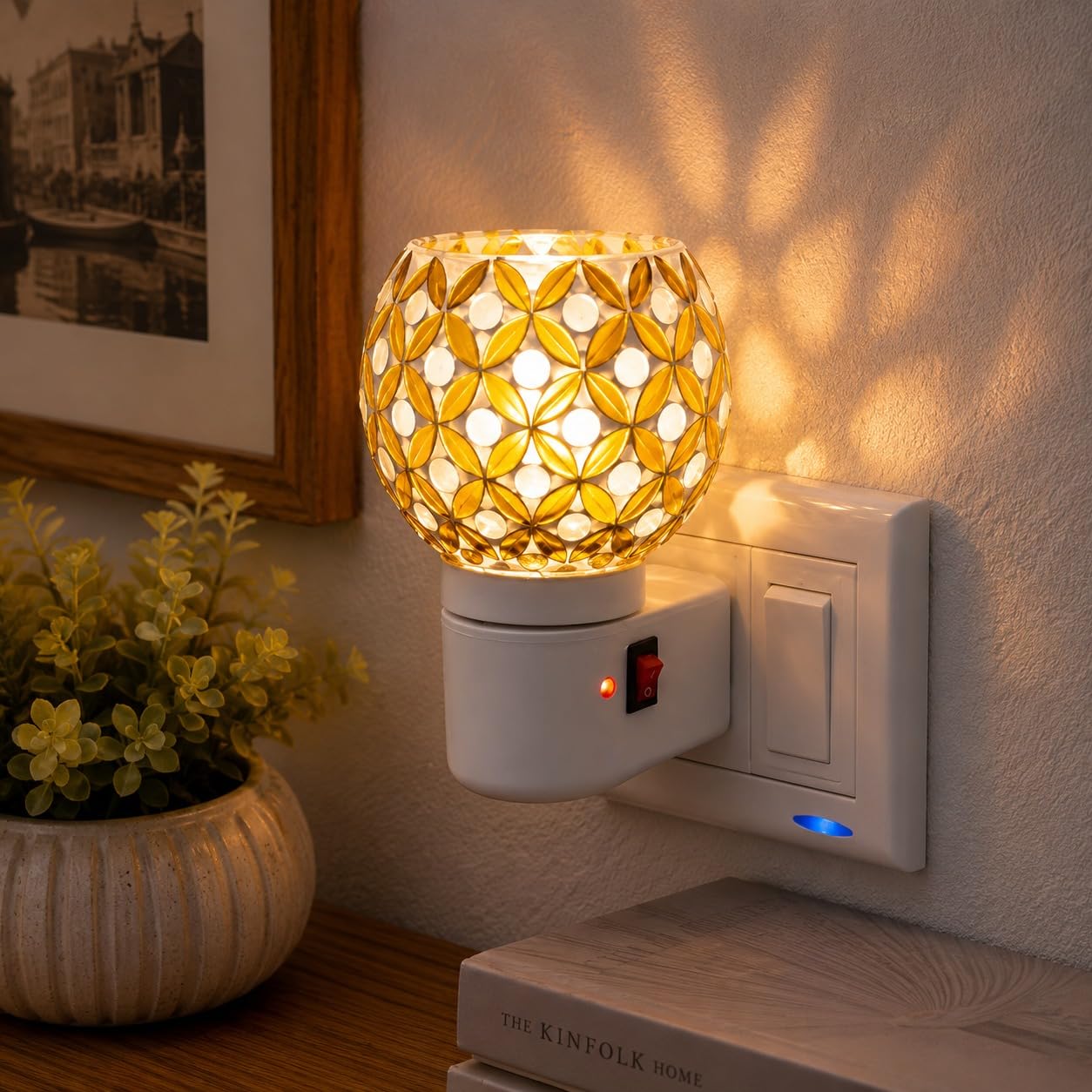 Premium Kapoor Dani for Home Camphor Diffuser for Home Fragrance Essential Oil Kapoor Dani Camphor Diffuser Electric Aroma Diffuser High Coverage Electrical Night Lamp for Office Home (Yellow)-image-39