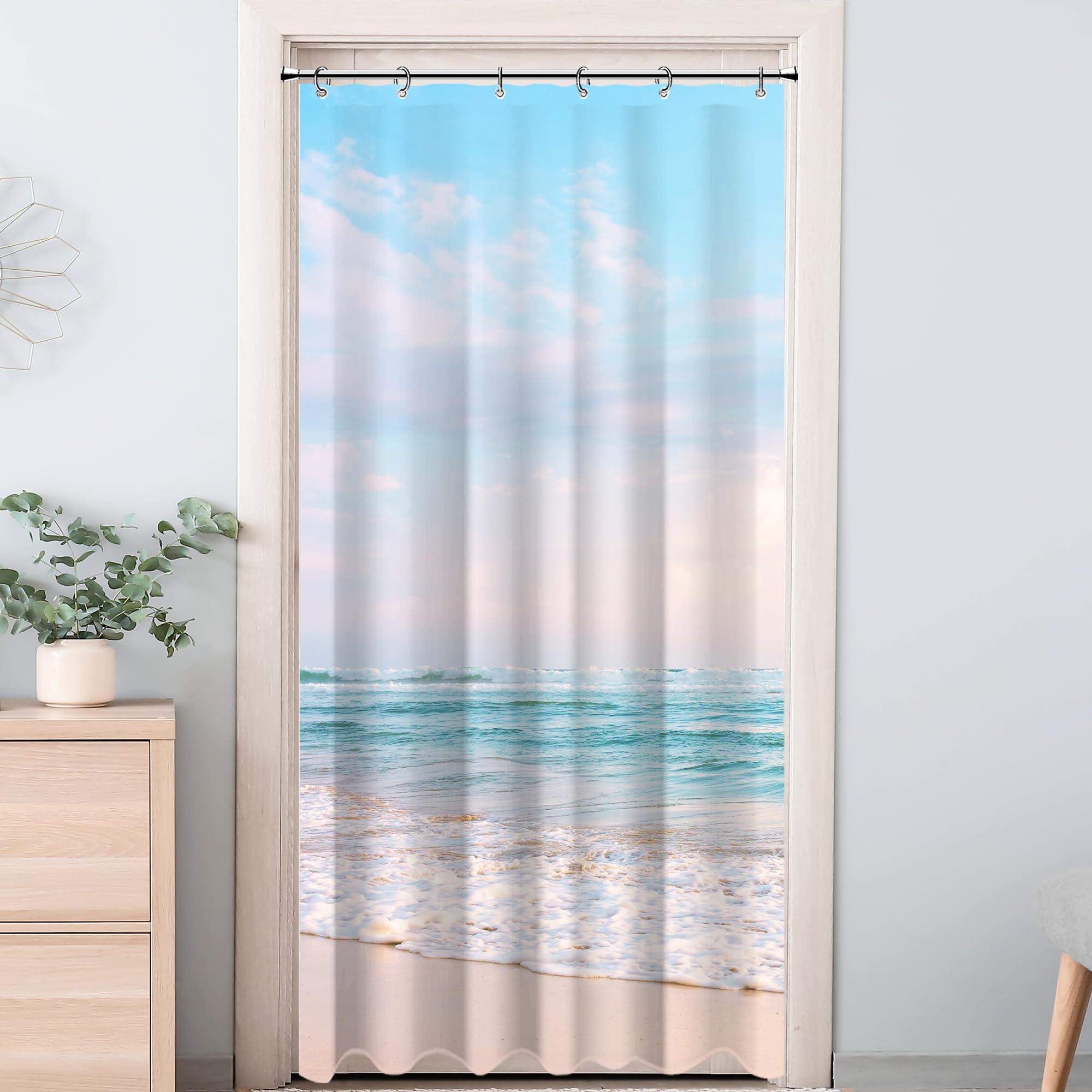 Visioun Small Stall RV Half Size Ocean Beach Coastal Seaside Shower Curtain for Bathroom 36W*72H Inch Nautical Summer Beachy Bathtub Decor Waterproof