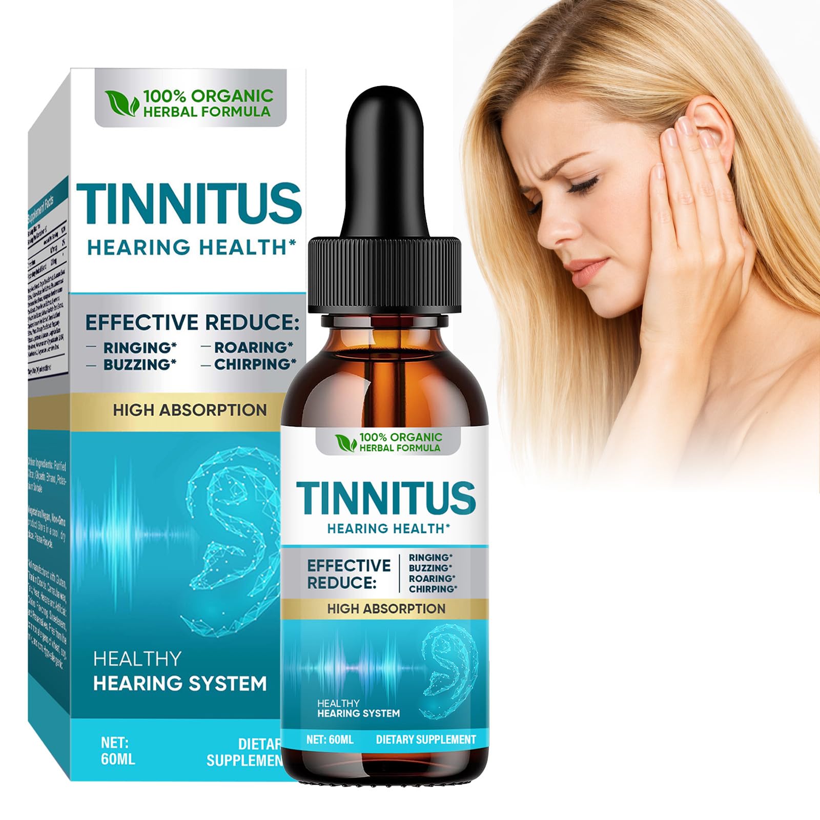 Tinnitus Relief for Ringing Ears Natural Tinnitus Support Drops Effective Support for Men Women 2 Fl Oz