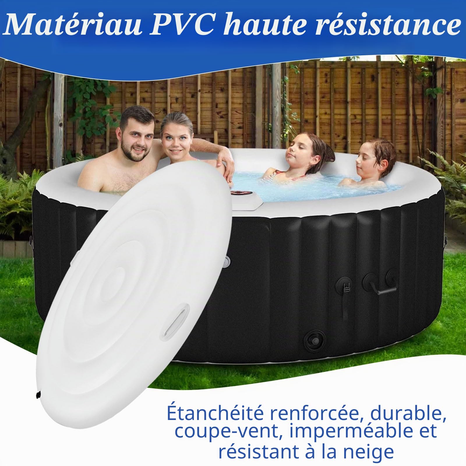 Couverture de Spa Gonflable Rond 160cm, Housse de Protection pour Gonflable | Couverture de Spa à Économie d'Énergie avec Poignées, Convient pour Bain à Remous, Thermiquement Isolée