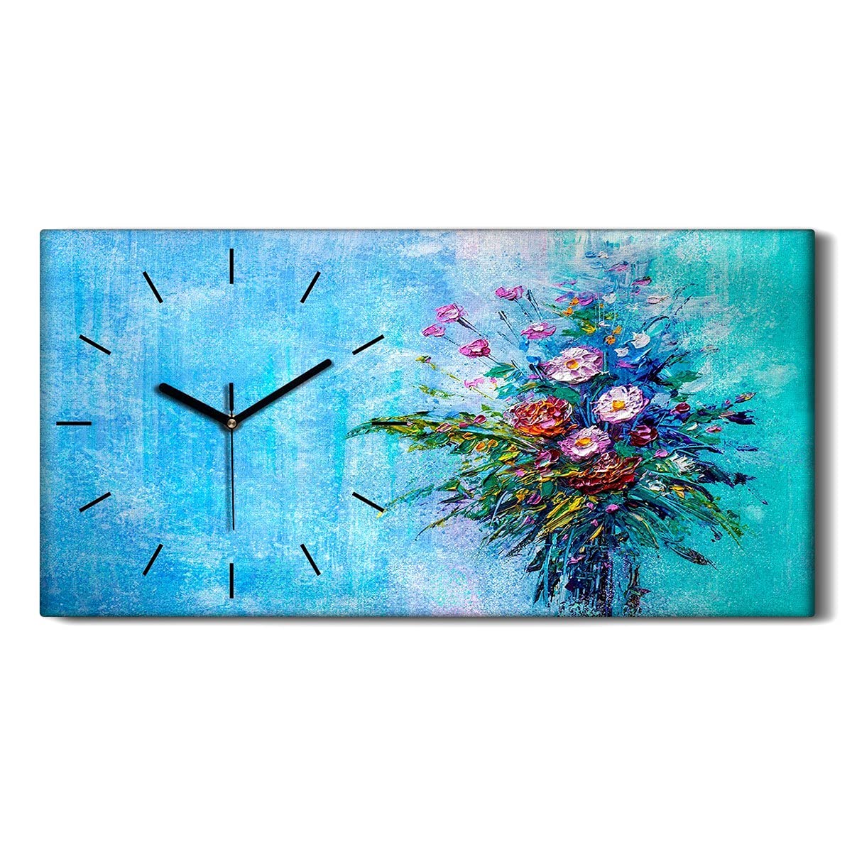 Horloge sur toile fleurs abstraites 60x30cm au style art moderne pour salon
