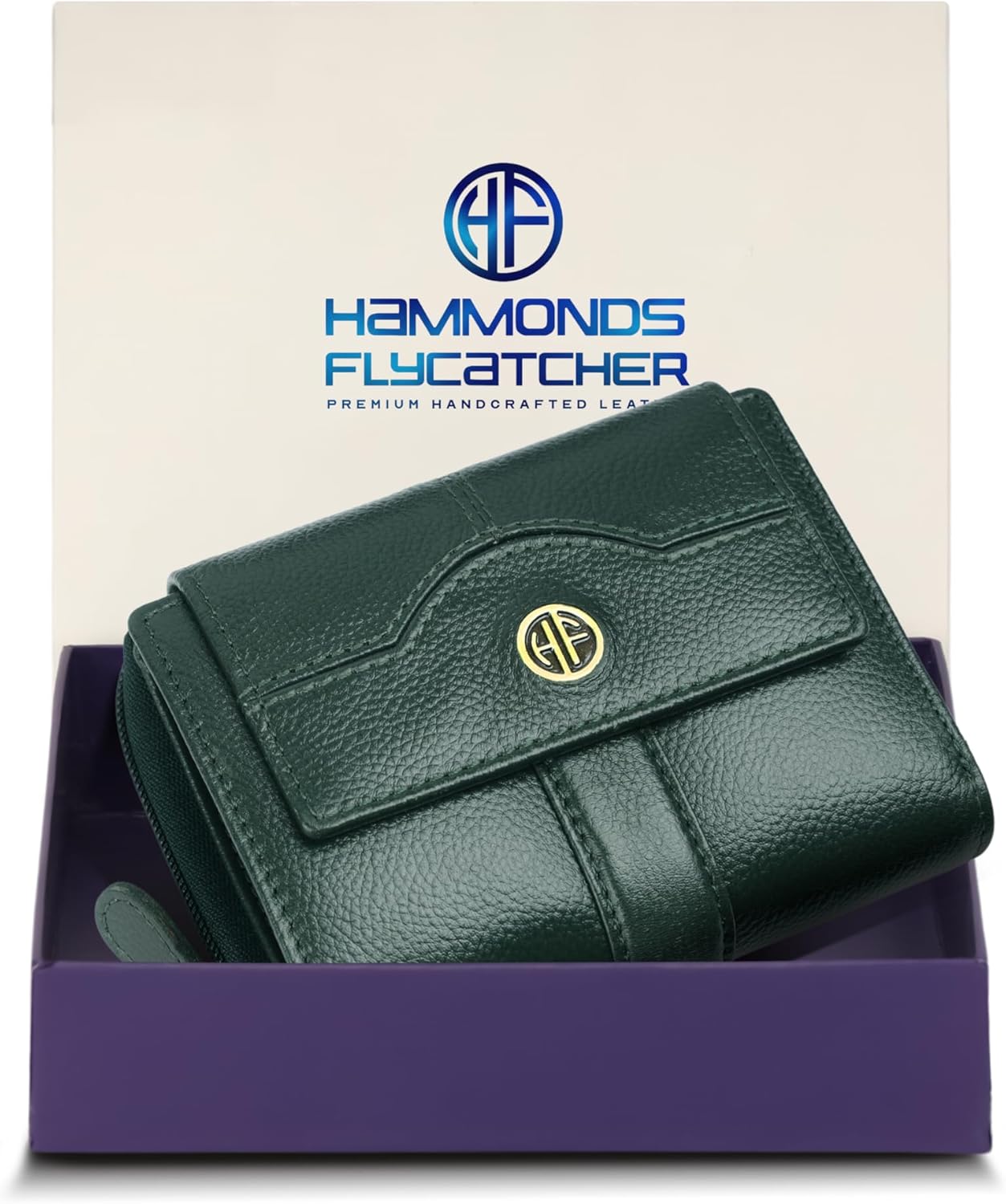 HAMMONDS FLYCATCHER Leather Ladies Wallet for Woman with 14 Card Slots - Clutch Purse for Women, Ladies Wallet for Women Stylish, Ladies Purse for Women Wallet, Purse for Woman, Green, 12.5 cm x 3 cm