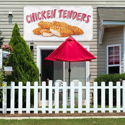 Miniatura 3 de Vinyl Banner Multiple Sizes Chicken Tenders Restaurant Cafe Bar C Restaurant & Food Outdoor Weatherproof Industrial Yard Signs White 4 Grommets