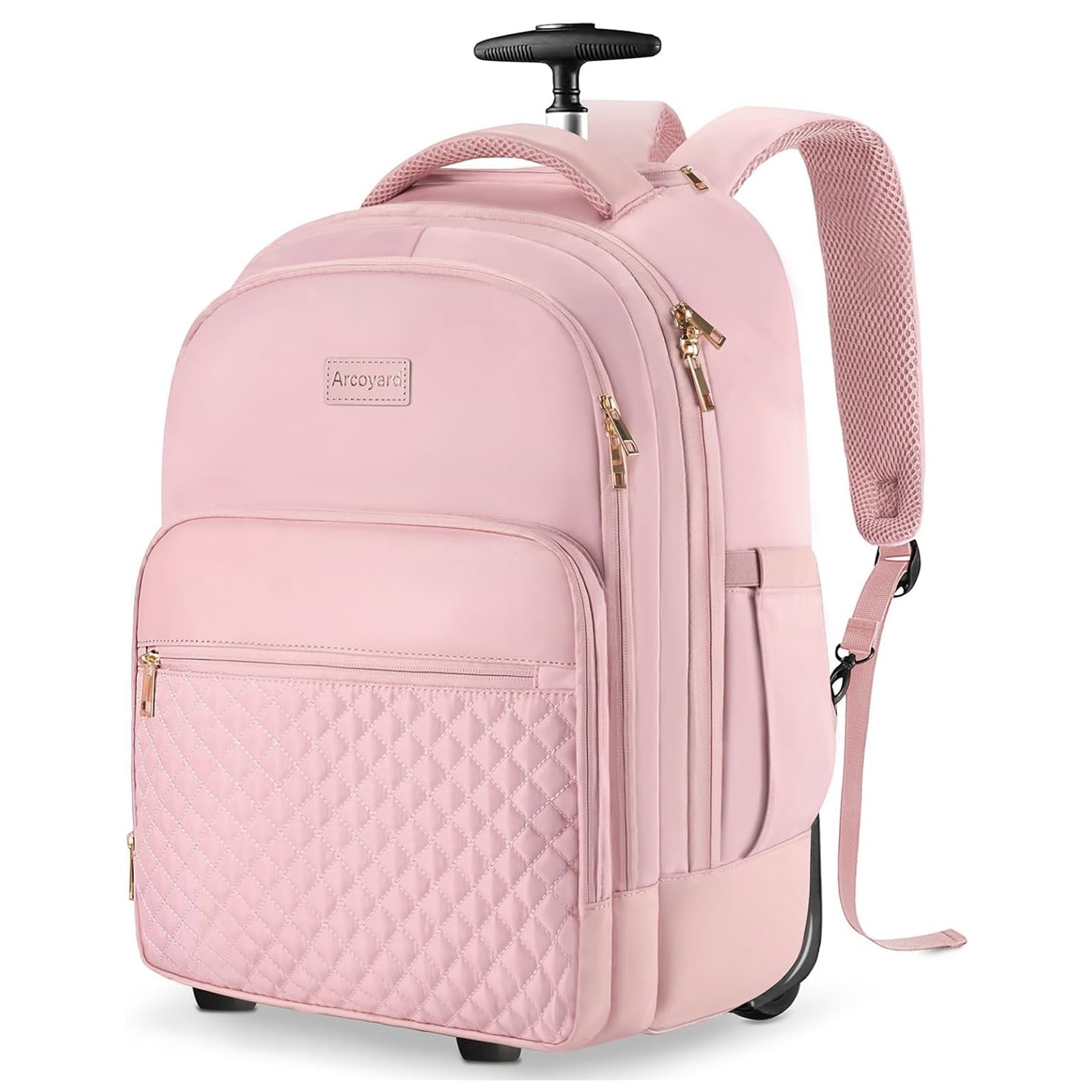 Arcoyard Rolling Backpack Carry On Luggage For Adults With Wheels, 40L Wheeled Backpack For Women, Travel Roller Backpack, Rolling Bag, Pink