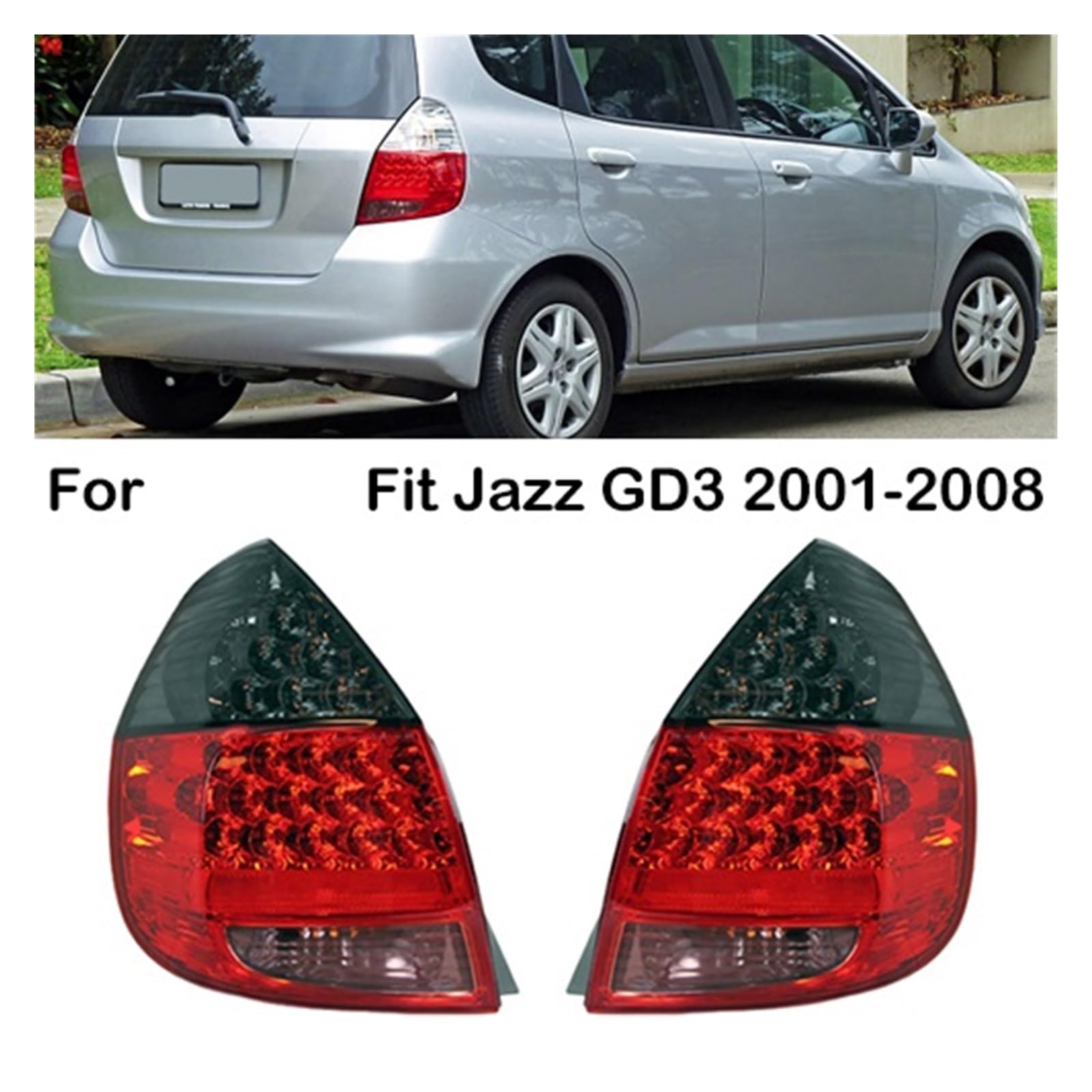 GYZNGJFS Compatible For Fit Jazz GD3 2001-2008 Smoked LED Car Rear Bumper Tail Light Assembly Tail Lamp With Bulbs Rearverse Stop Brake Light(Right)