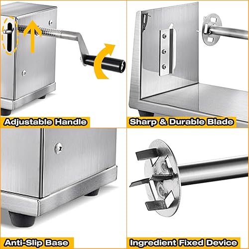 Vista 3 de Cortador de papas en espiral Tornado, cortador manual de papas rizadas de acero inoxidable para papas, zanahorias y pepinos