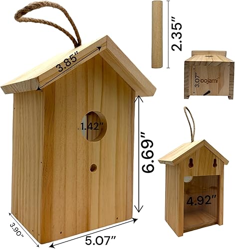 Miniatura 2 de Paquete de 2 casas para pájaros transparentes con ventosas y cordón, diseño de madera transparente para exteriores para observar aves fácilmente