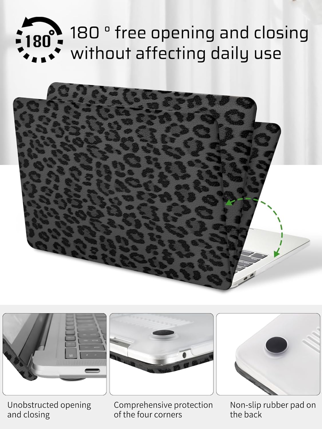 Seorsok Compatible with MacBook Air 13 Inch Case 2022 2021 2020-2018 Release A1932 A2179 M1 A2337,Elegant Leopard Grain Leather Plastic Hard Shell Case with Keyboard Cover,Black Grey