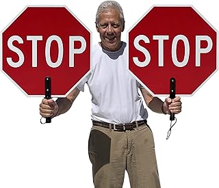 SmartSign 18 x 18 inch Handheld â€œSTOP - STOPâ€ Paddle Sign with Handle, Double-Sided, 120 mil Aluminum Composite, Engineer Grade Reflective, Red and White