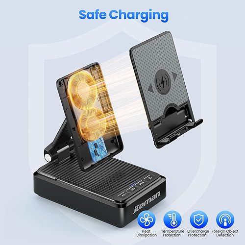 Miniatura 5 de Jteman Soporte para teléfono celular con altavoz Bluetooth y cargador inalámbrico, estación de carga de escritorio para iPhone, regalo de cumpleaños