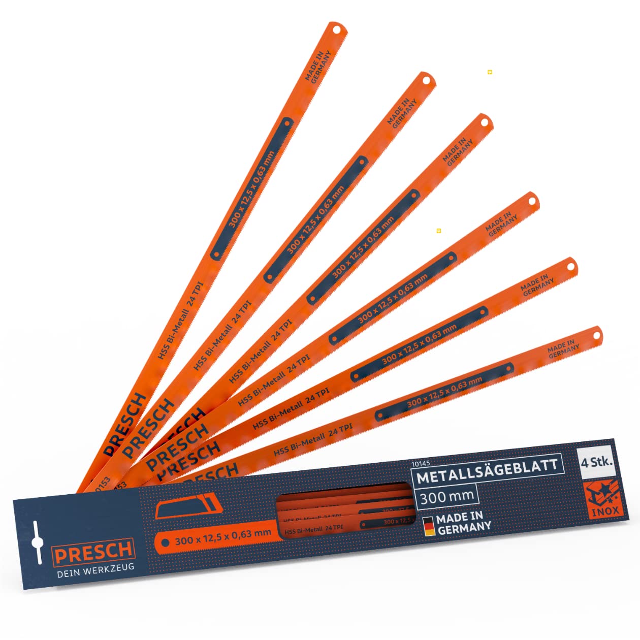 Presch Metal saw blade set 300mm 4pcs. - Saw blades for 300mm hand saws - Metal saw blade 300mm for non-ferrous metals (copper), stainless steel, plexiglass, plastics