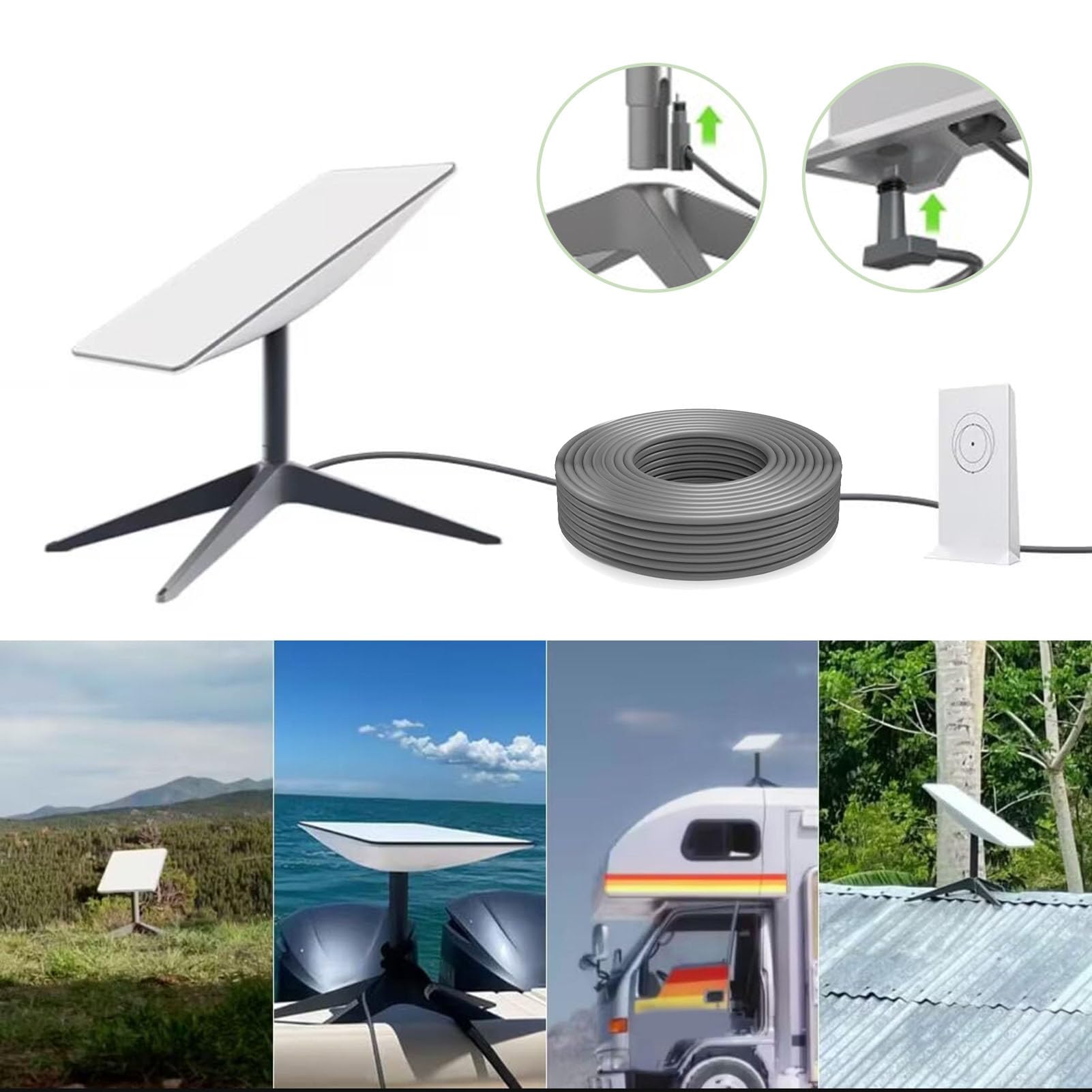 Brrnoo Cavo di prolunga satellitare rettangolare 30 m, impermeabile, compatibile con antenna Internet Gen 2 V2, trasmissione fino a 1200 Mbps, conduttore in rame