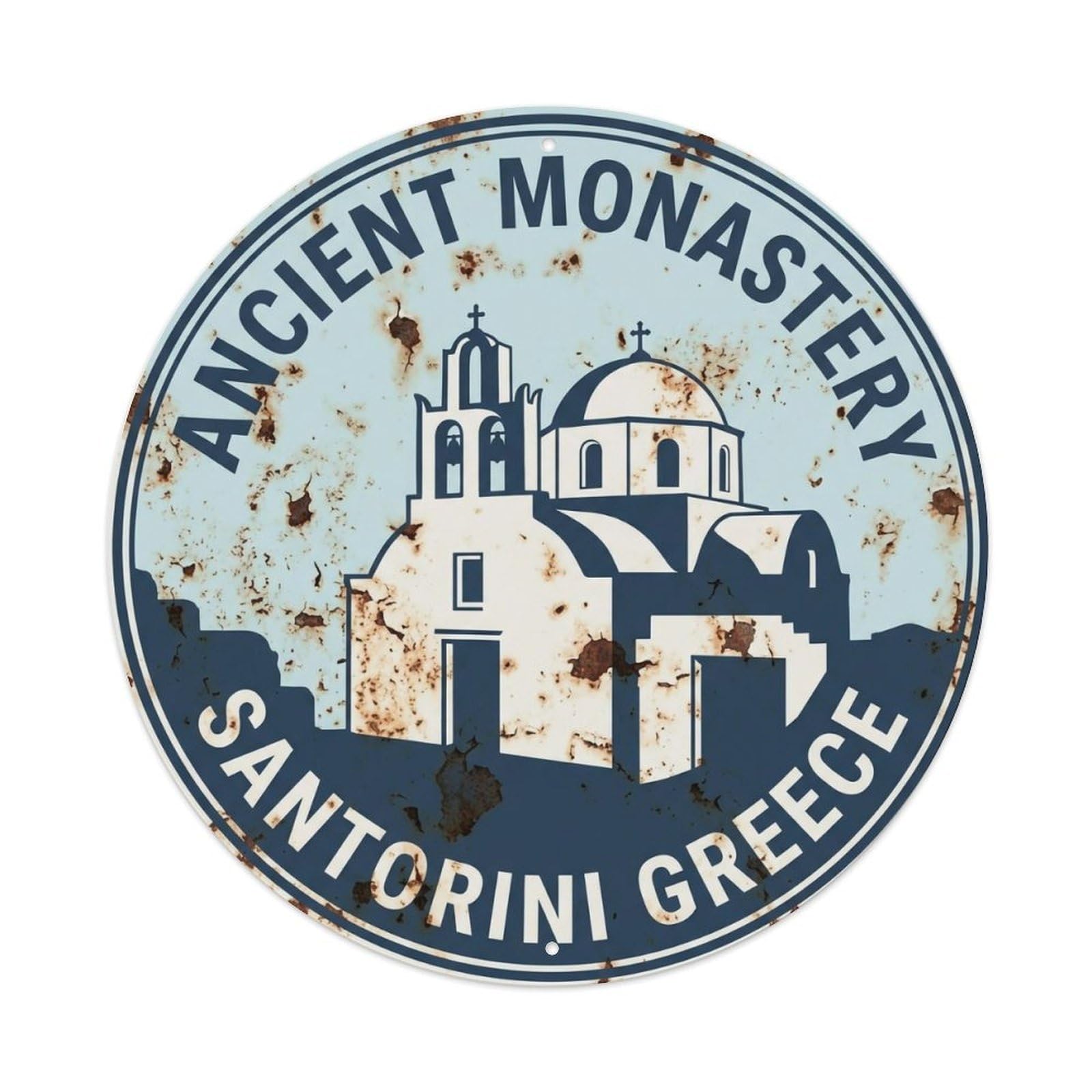 Vintage Travel Monastery Santorini Ancient 3 Metal Tin Sign