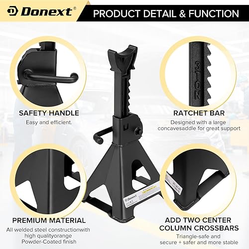 Vista 12 de Donext Jack Stands 3 toneladas (6,500 lb) de acero de capacidad, 1 par de soportes de elevación rojos ajustables
