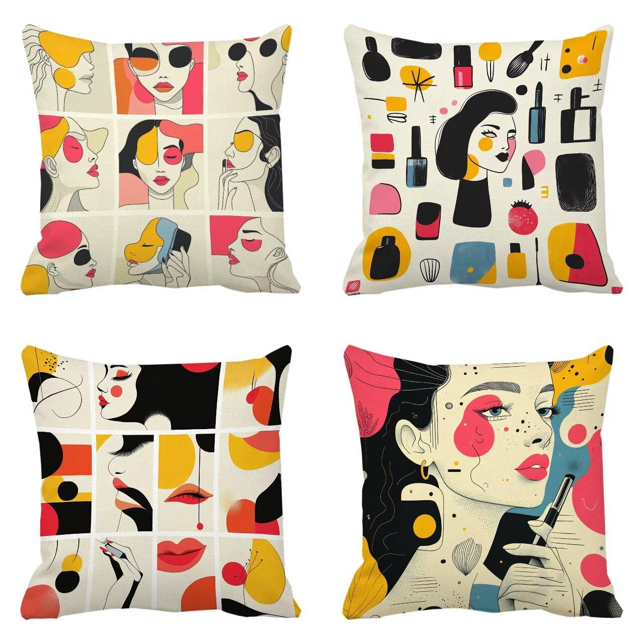 Housse coussin 55 x 55 cm lot de 4 imperméable en lin abstrait pour canapé d'extérieur et jardin