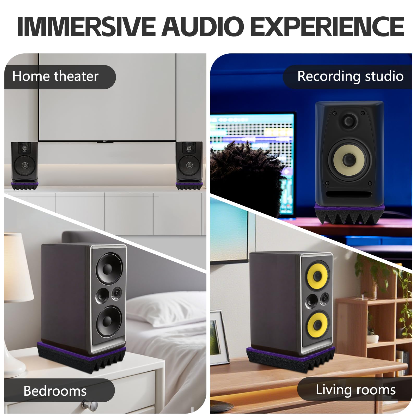 TroyStudio Podkładki izolacyjne głośników, 2-pak klina subwoofera do pary monitorów studyjnych 12.7 cm-13.2 cm, gruba mata z filcu z pianki akustycznej, nóżki głośnika basowego poprawiają czystość