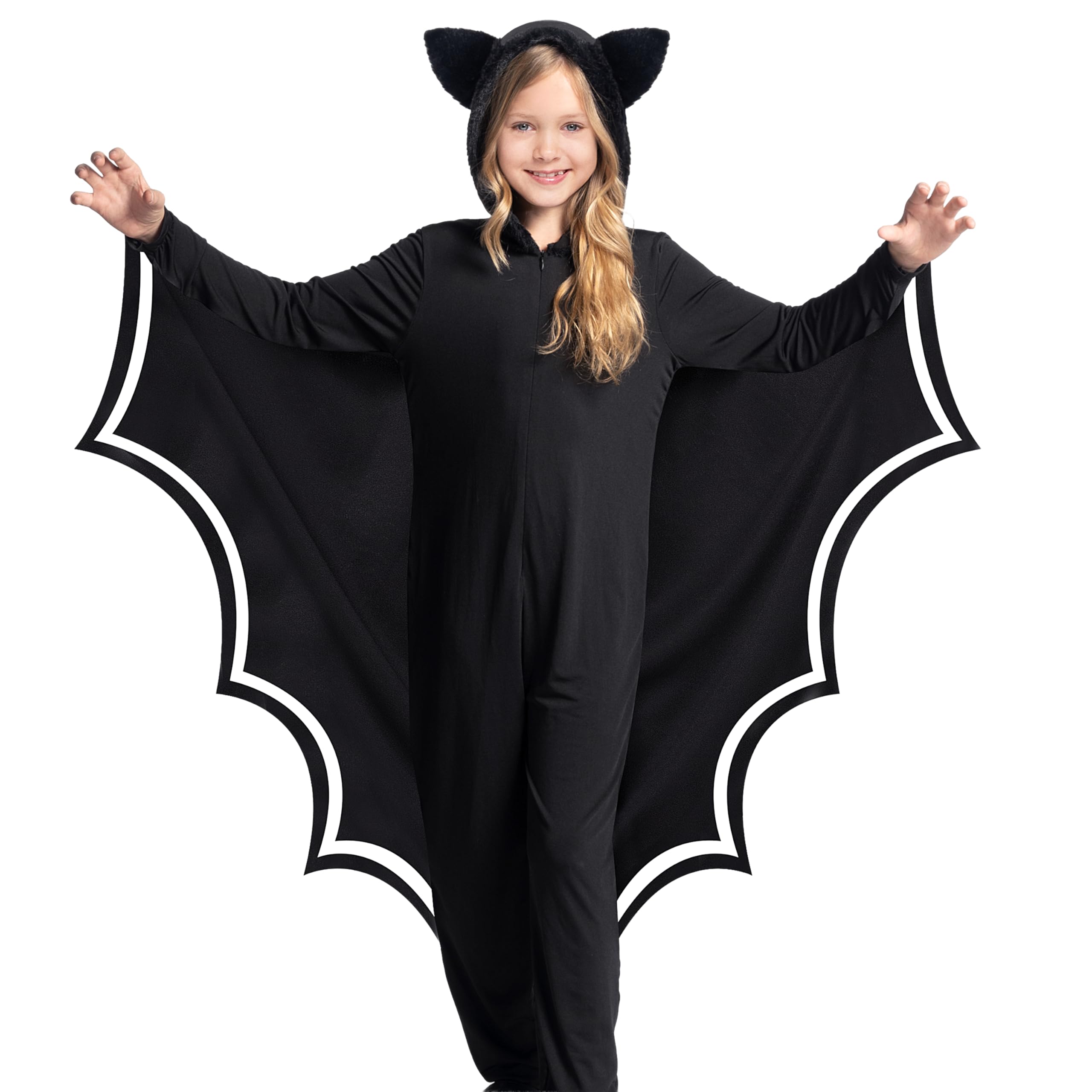 Spooktacular Creations Halloween Kid Bat Costume Glow in the Dark, Bat Wings Costume, Black Jumpsuit for Boy, Girls
